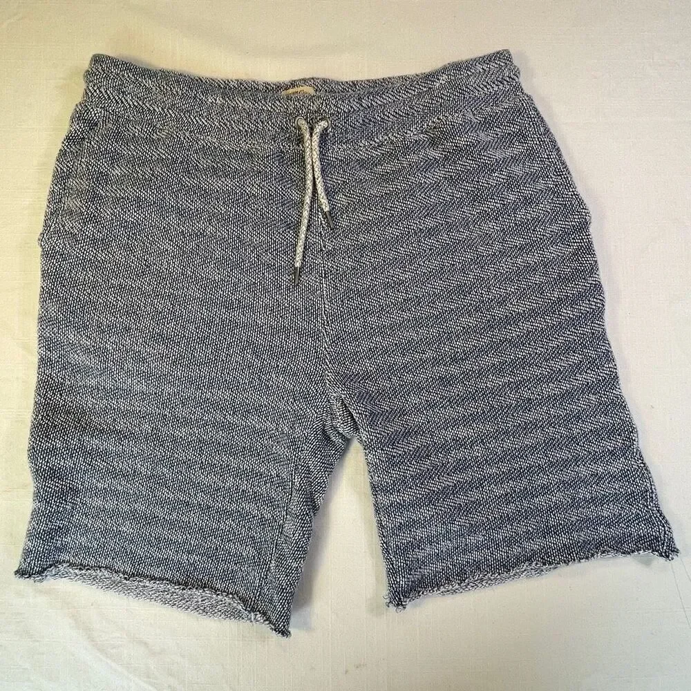 Faherty Blue Striped Knit Organic Cotton Drawstring Raw Hem Sweat Short Size XL